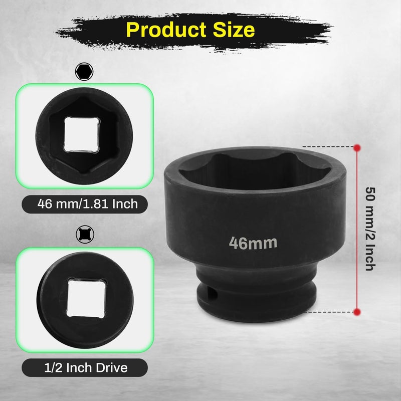 SUNKOO 1/2 Inch Drive 46mm Deep Impact Socket, CR-MO 6 Point Heavy Duty Metric Axle Nut Socket for Easy Removal of Axle and Wheel Hub Nuts - Image 2